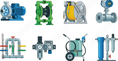 Industrial Equipment Vector Set for Fluid Handling and Process Control SystemsIndustrial Equipment Vector Set for Fluid Handling and Process Control Systems