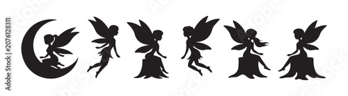 Obraz na plátne Enchanted Fairy Silhouettes, magical fantasy characters in various poses for mys