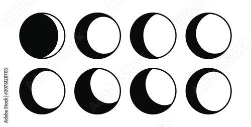Bilde på lerret Black and White Lunar Moon Phases Icon Collection
