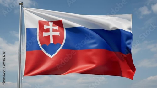 Slovakia National Flag Waving in the Wind Against a Blue Sky.