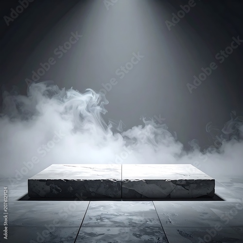 Dramatic spotlight on empty stage platform.
