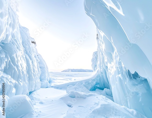 Ice formations in a frozen landscape.