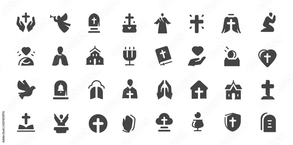 Naklejka premium Christian religion and church icons set vector illustration