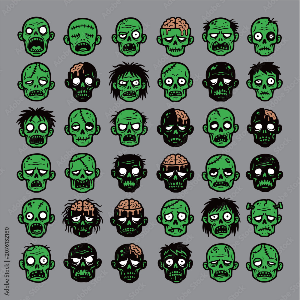 Obraz premium Zombie Heads Elements Collection