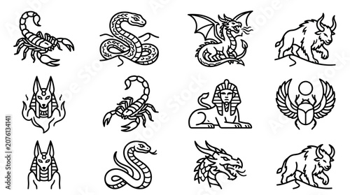 Photos Collection of mythical creature icons.