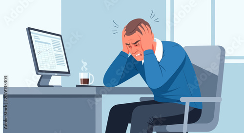 Stressed Businessman Experiencing Headache and Pressure At His Workplace In Complete Distress