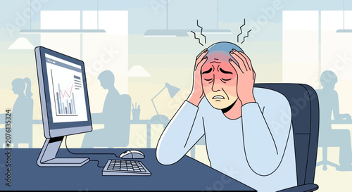 Stressed Businessman Experiencing Headache and Pressure, Facing the Burden of Work