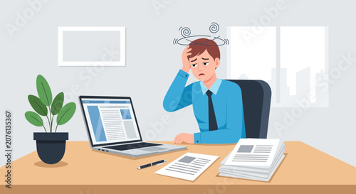 Stressed Businessman Experiencing Overwhelm, Mental Fatigue, and Office Workday Problems