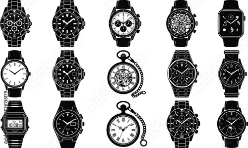 Foto Wristwatch Types and Pocket Watch Vector Icon Set
