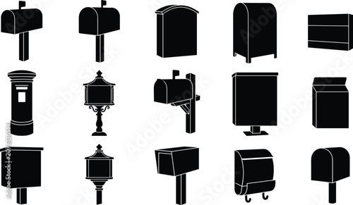 Foto Mailbox Silhouettes and Post Box Postal Delivery Vector Icon Set