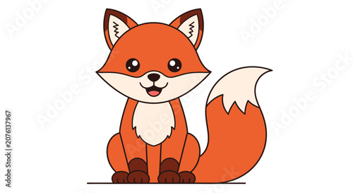 Cute Cartoon Red Fox Sitting Isolated