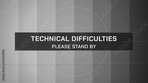 Technical difficulties text on retro gray television test pattern
