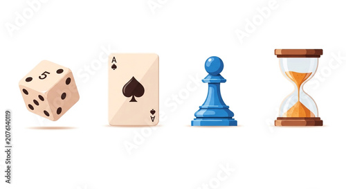 Casino, game, strategy and time concept - icons