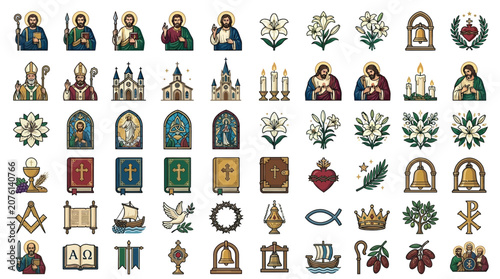 Obraz na plátne Collection of Religious Symbols and Icons representing Christianity, Faith, and Spirituality