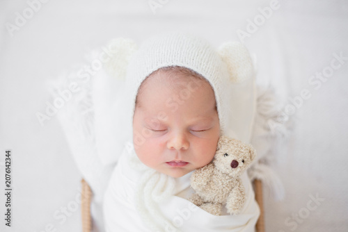 Canvas Print Newborn Baby with Loving Family at Home, Tender Parenting Moments, Mother and Fa