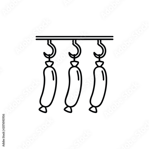Hanging sausages meat hanging sausages black and white vector icon