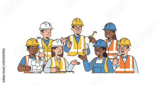 Diverse Group of Construction Workers and Engineers