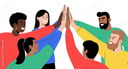 Diverse Group of People Doing High Five Illustration