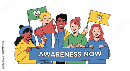 Diverse Group of Young People Protesting for Awareness