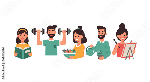 Diverse People Engaging in Daily Hobbies and Healthy Lifestyle Activities