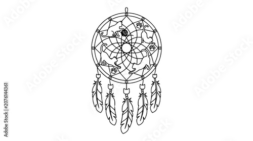 Bild auf Leinwand Dreamcatcher with Cat Silhouettes and Paw Prints