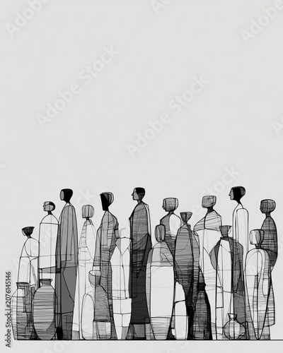 Abstract Crowd of Stylized Figures
