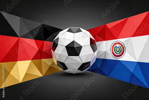 Germany Paraguay Soccer Ball Flags Low Poly Dark World Cup