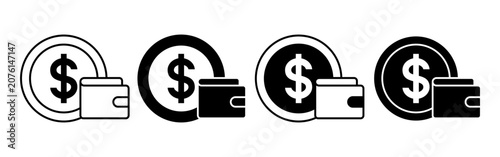 Vászonkép Various Wallet and Coin Illustrations for Financial Concepts.