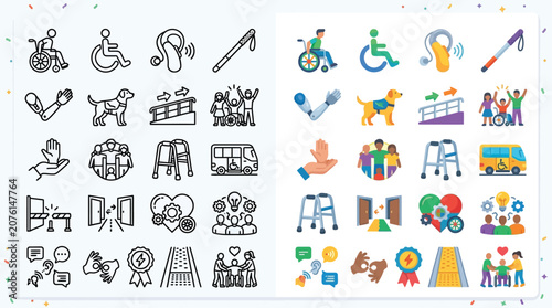 Foto Collection of Icons Representing Disability, Accessibility, and Inclusion in Society