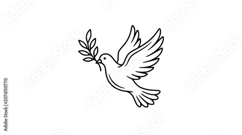 Konstfotografi Dove with Olive Branch - Symbol of Peace and Hope, Line Art Illustration
