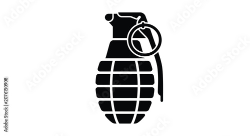 Tableau sur toile Hand Grenade Silhouette With Pin And Magnifying Glass Black Silhouette