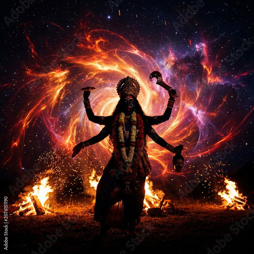 Goddess Kali silhouette wit...