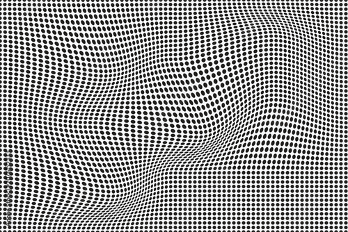 Abstract black dot pattern background with wave distortion effect