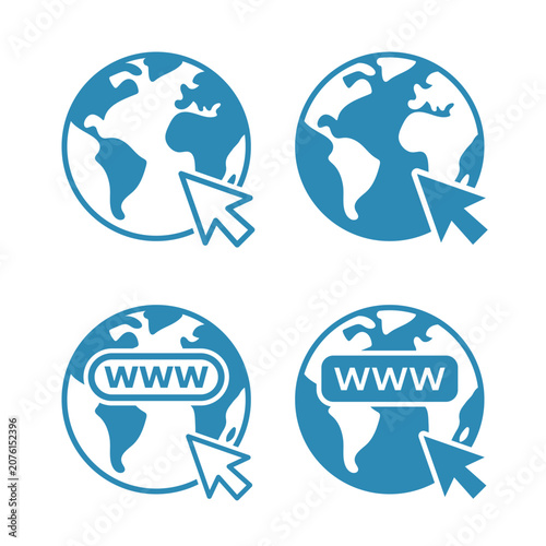 world wide web globe icon set, earth globe with www text