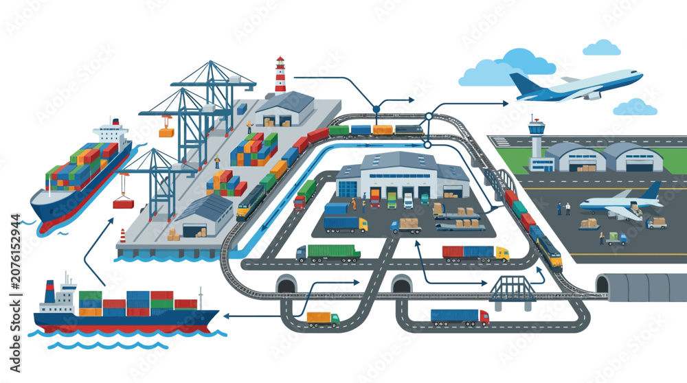 Naklejka premium Logistics Transportation Hub Infrastructure.