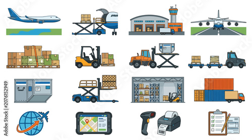 Logistics Transportation Icons Set.