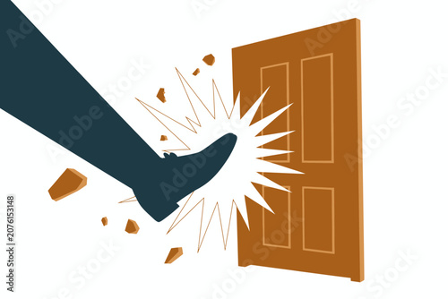 Bilde på lerret A forceful kick breaks down a wooden door, symbolizing destruction and entry