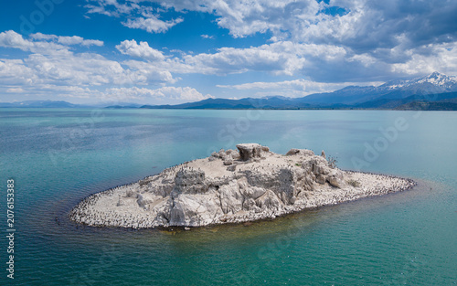 Aerial View of Kubadabad Kiz Kalesi Island and Seljuk Ruins on Beysehir Lake in Turkey