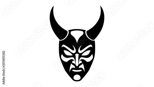 Tableau sur toile Devil Mask: A stylized black devil mask with sharp horns and an intimidating expression