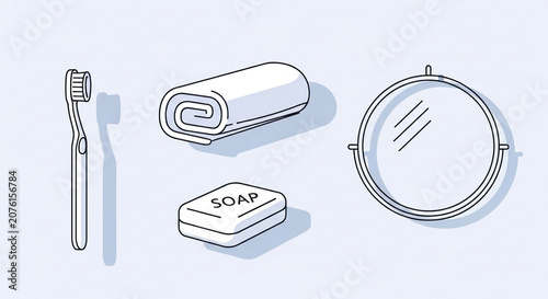 Bathroom essentials flat line icons