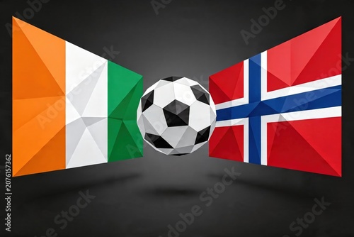Ivory Coast Norway Soccer Ball Flags Low Poly Dark World Cup