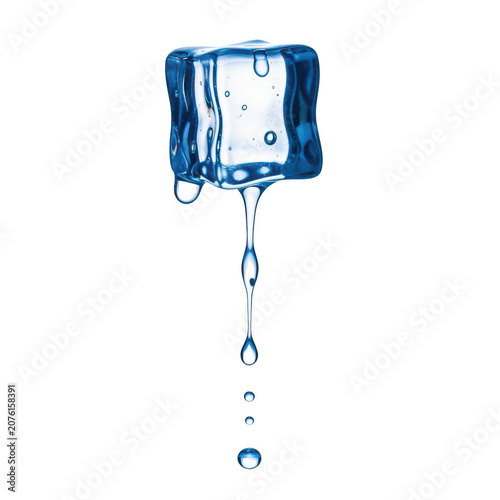 A blue waterproof dry bag with a water droplet design hanging from a strap.