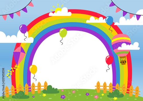 cute kids background with rainbow and balloons