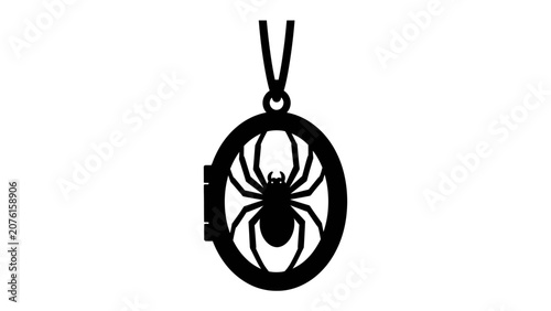 Konstfotografi Spider Locket Silhouette: An intricately designed locket silhouette features a striking spider motif, suspended from a delicate chain