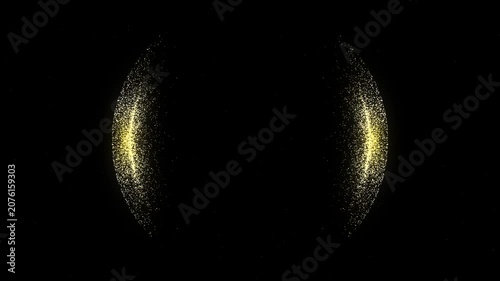 Abstract glowing particle sphere with golden and white dots on a dark space background, featuring smooth digital motion and futuristic technology visualization for modern sci-fi visuals