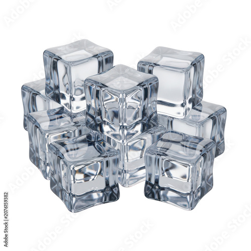 A collection of sparkling clear ice cubes arranged in a geometric pattern