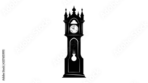 Photos Antique Grandfather Clock Silhouette: A striking silhouette of an ornate, antique grandfather clock stands tall, its pendulum gently swinging