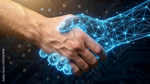 Human and Artificial Intelligence Handshake - Future Tech Collaboration Concept