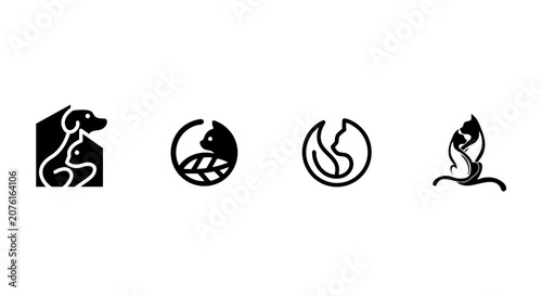 Tableau sur toile Black and white animal silhouettes on a pure for design