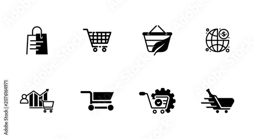 Fotografie Collection of various shopping cart and ecommerce icons in black